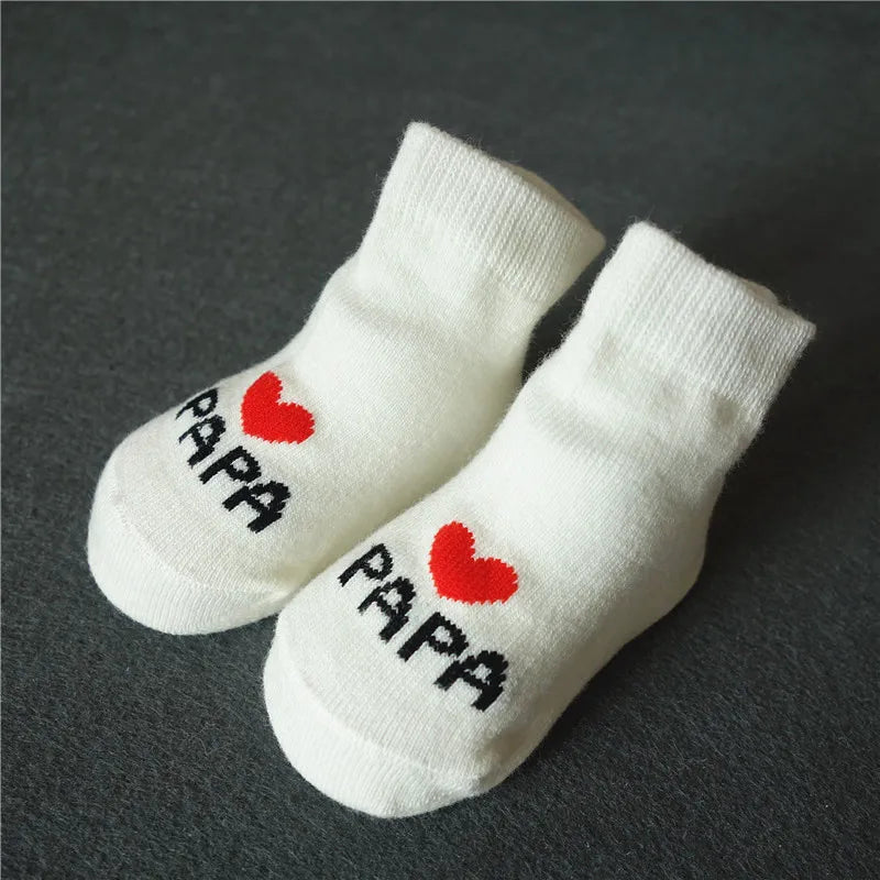 Lot de 2 paires de chaussettes pour nouveau-né,motif amour MAMA PAPA