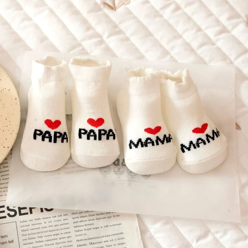 Lot de 2 paires de chaussettes pour nouveau-né,motif amour MAMA PAPA