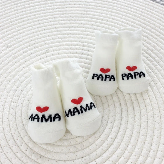 Lot de 2 paires de chaussettes pour nouveau-né,motif amour MAMA PAPA